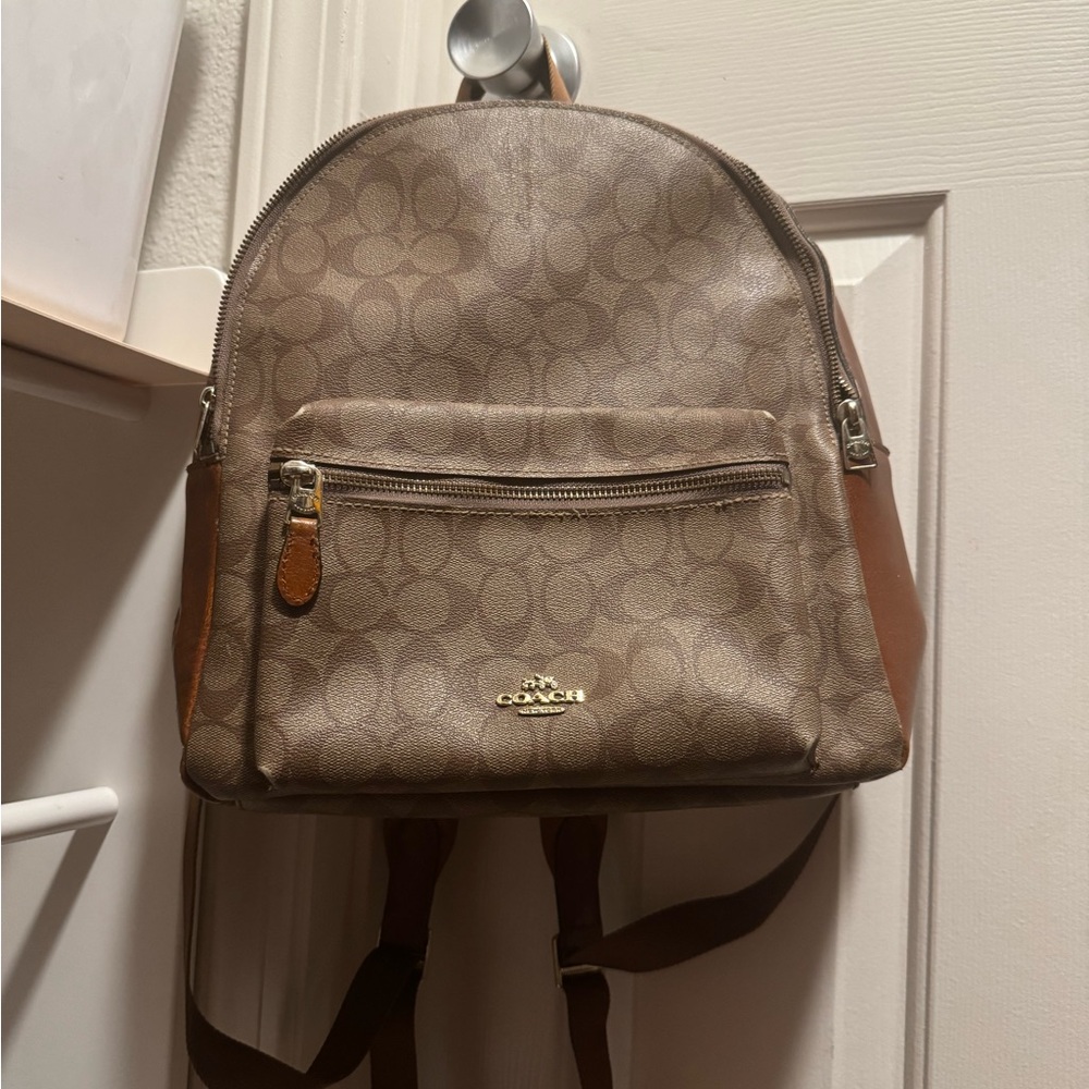 Coach Tan and Brown Signature Backpack